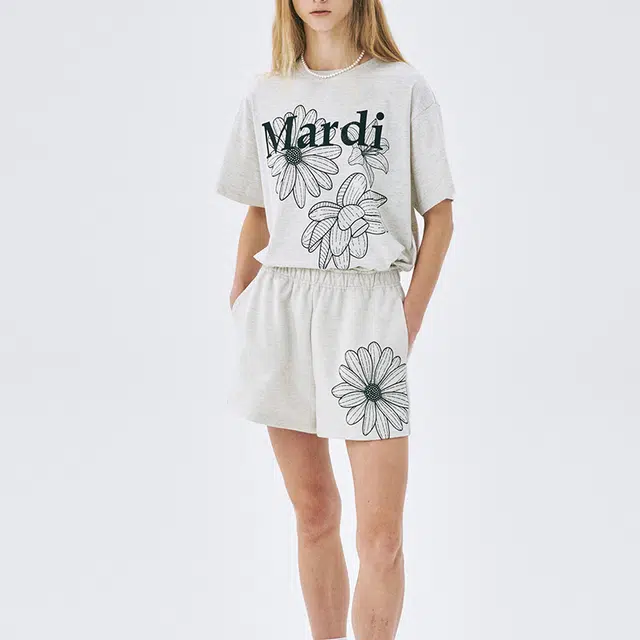 MARDI MERCREDI TSHIRT TRIPLE FLOWER_OATMEAL BLACK SS25T