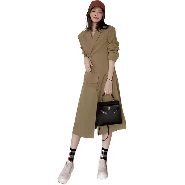 美洋  假两件绗棉西装长袖连衣裙 女款