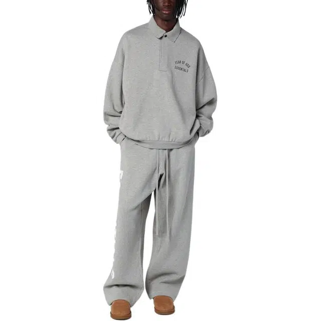 Fear of God Essentials Fall24 Fleece Polo Oatmeal Dark Heather