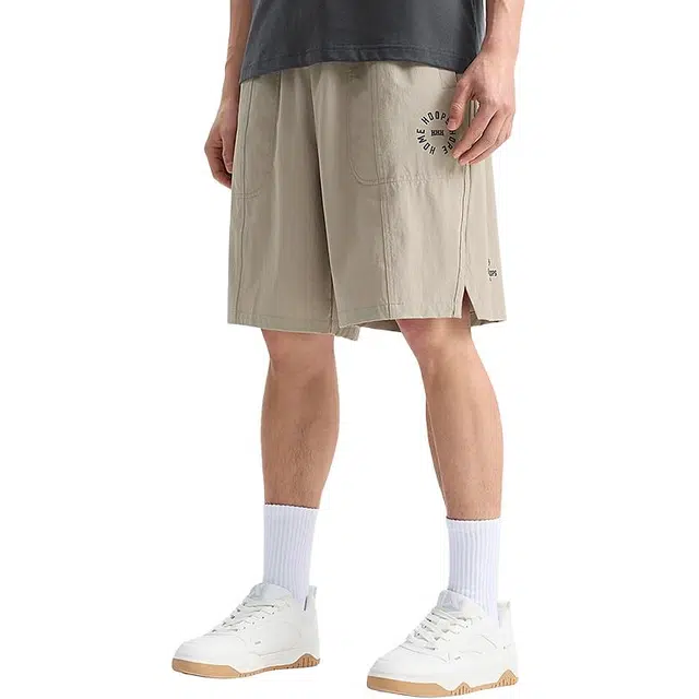 特步 篮球系列 休闲简约字母宽松系带运动短裤 男款 枫桥色