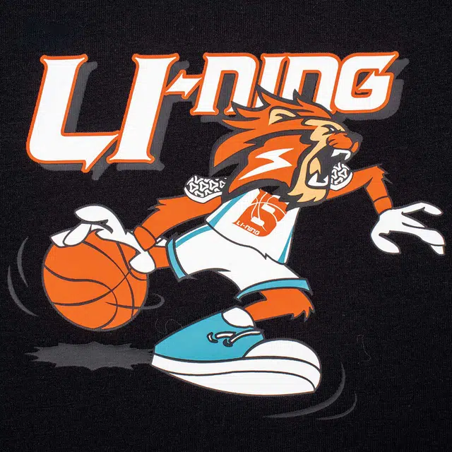 李宁儿童 篮球系列 圆领撞色字母印花长袖休闲卫衣 儿童款 黑色