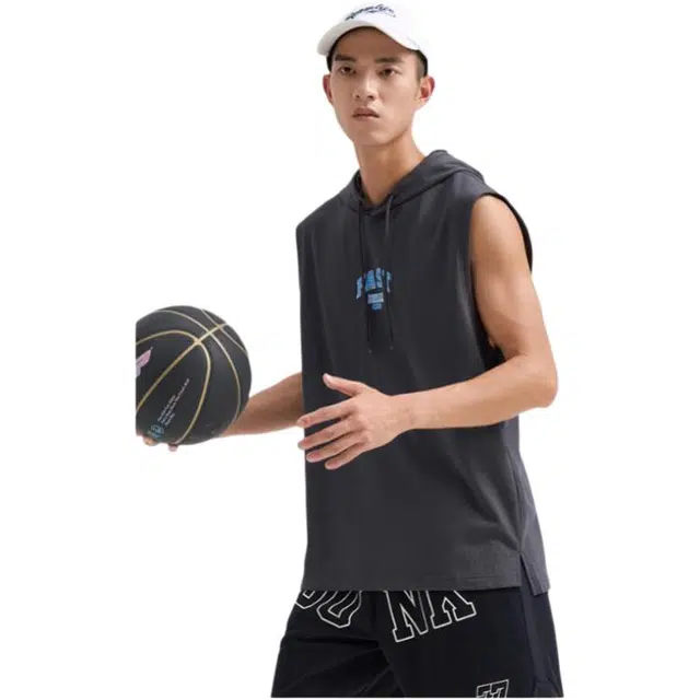 特步 舒适纯色吸汗背心 男款 松墨灰