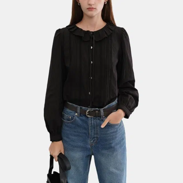 Dunst EXCLUSIVE VINTAGE RUFFLE BLOUSE BLACK