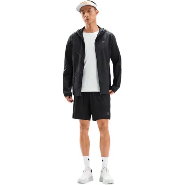 特步 跑步系列 纯色拉链连帽透气百搭运动风衣 男款 暗砖灰