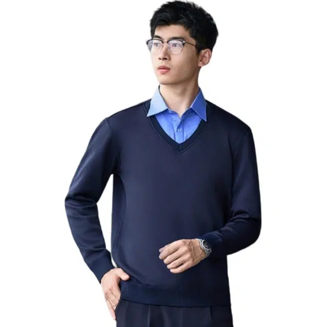 蜀黍家 加绒保暖休闲弹力打底衫毛衣 男女同款 藏青色