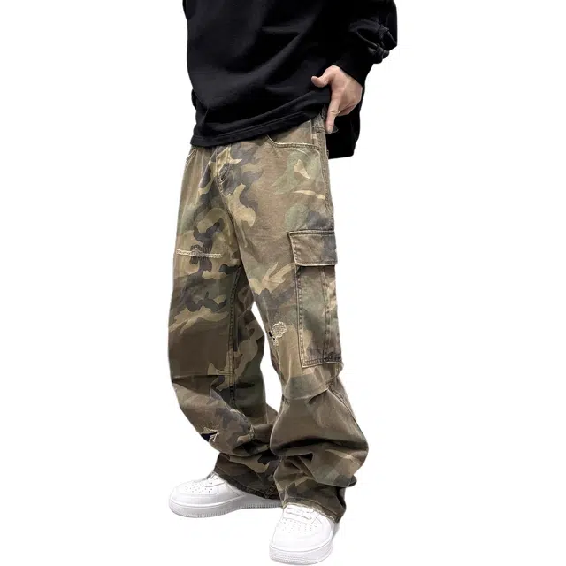 虫小绿 美式复古工装风迷彩直筒时尚潮流设计感宽松舒适百搭休闲裤 男女同款