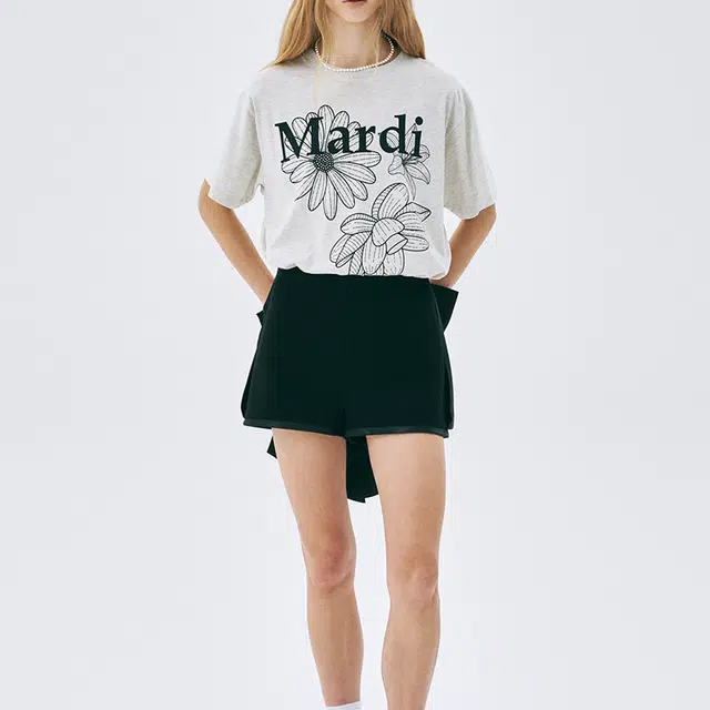 MARDI MERCREDI TSHIRT TRIPLE FLOWER_OATMEAL BLACK SS25T