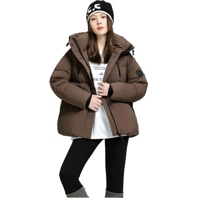 鸭鸭 保暖加厚连帽宽松中长款休闲长袖羽绒服 女款