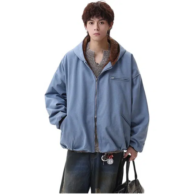 华夏儿女 冬季美式潮流复古高街时尚感纯色简约高级感日常百搭户外通勤无性别主义双拉链外套棉服 男女同款