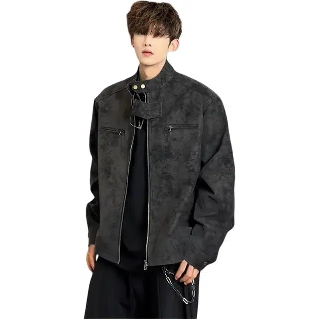 华夏儿女 秋冬季美式复古扎染立领防风保暖夹克 男女同款