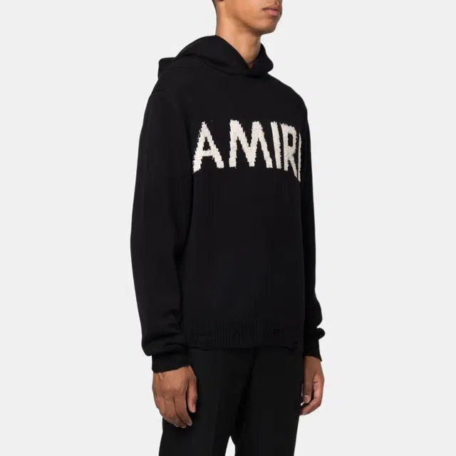 AMIRI FW22 Logo Embroidered Wool Hoodie Black
