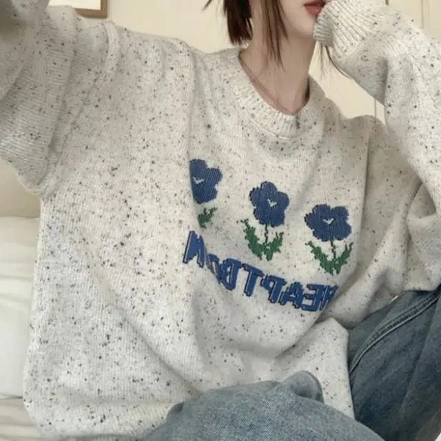 御茶家 日系复古慵懒宽松百搭圆领学院风针织衫 女款