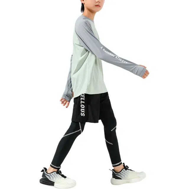 憨憨象 时尚舒适柔软亲肤拼接长袖上衣字母印花长裤休闲运动套装青少年