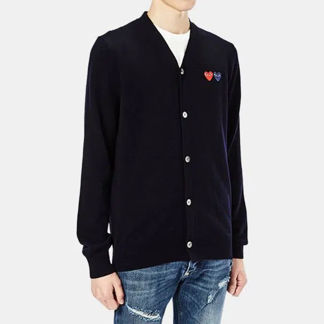 CDG Play Twin Heart Cardigan Navy