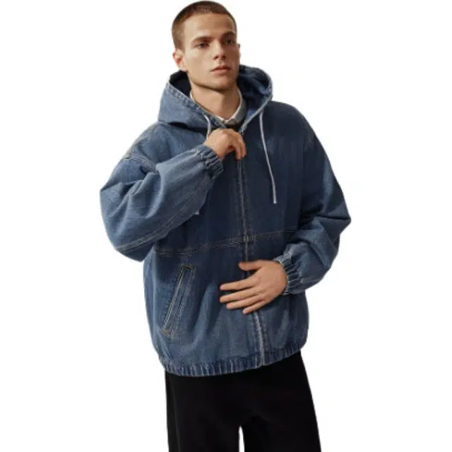 森马 时尚百搭休闲潮流复古做旧宽松连帽舒适美式纯棉上衣街头潮酷牛仔夹克外套 男款