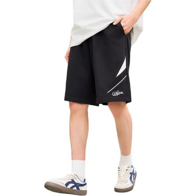 三福 复古运动风针织纯色中腰五分休闲短裤 男款