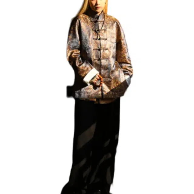 三省六部 中国风提花渐变折光唐装夹克外套 男女同款 蓝色