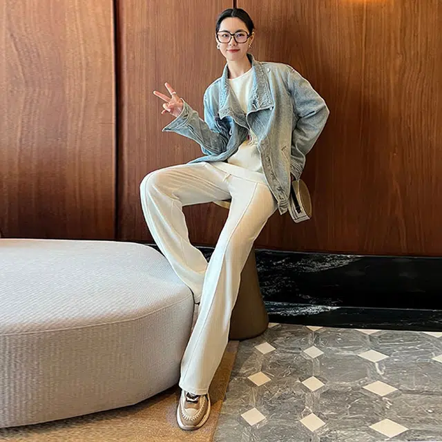 美洋 赛络纺重工开叉 牛仔外套 女款 水洗蓝