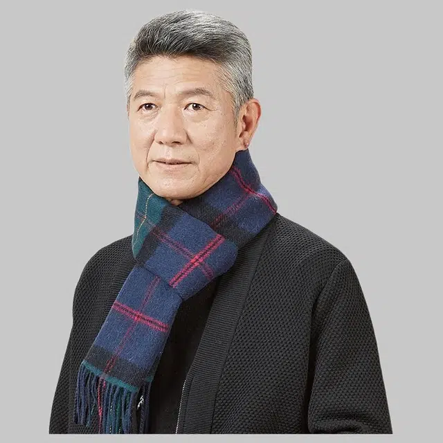 恒源祥 秋冬季保暖双面格子 羊毛 绒线围巾 男款