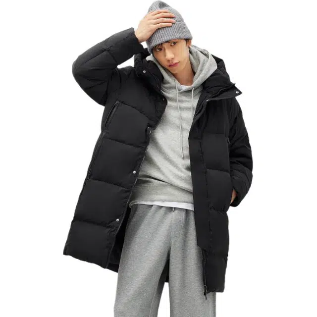 森马 时尚百搭简约舒适日常通勤柔软舒适亲肤三防户外长款连帽面包服保暖羽绒服 男款