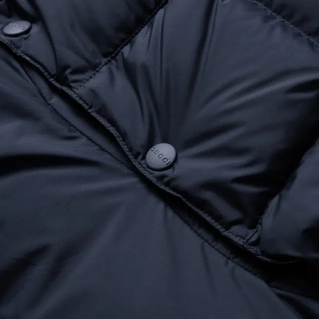 GUCCI FW24 Striped Print Detachable Hood Down Jacket Navy Blue