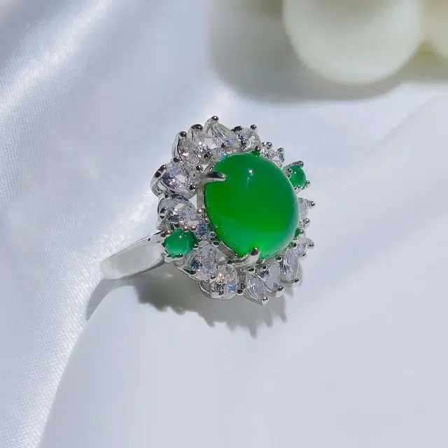 识恩 薄荷绿冰感 森系甜美通勤百搭气质时尚优雅文艺小众设计#好运 玉髓 戒指 女款