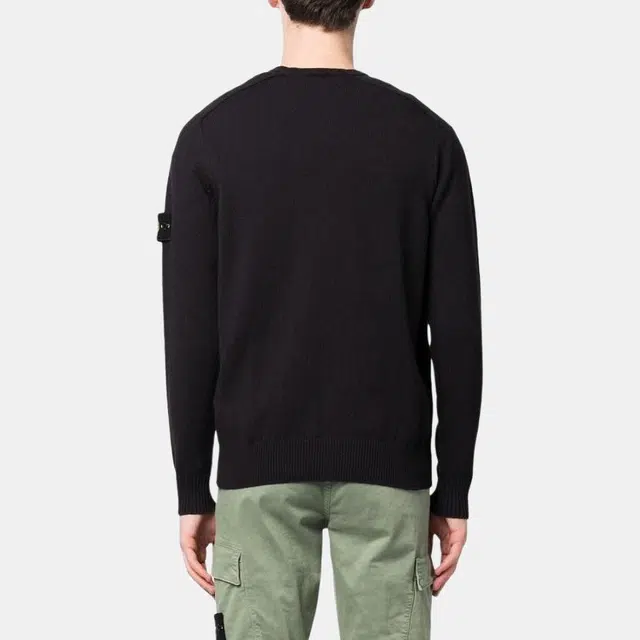 Stone Island V-Neck Knit Sweater Black