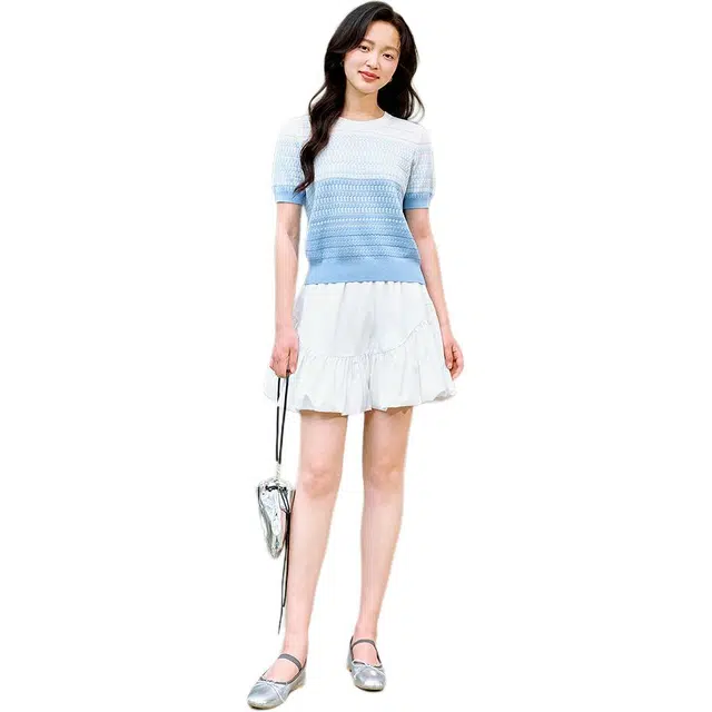 茵曼 淡人穿搭渐变短袖设计感针织衫 女款