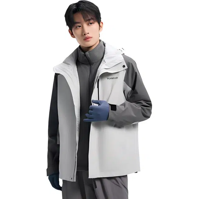 探路者  休闲舒适三合一  防水耐磨保暖冲锋衣 男款 高级灰\石灰