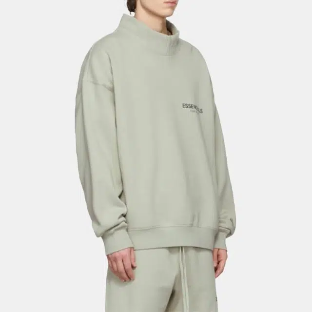 Fear of God Essentials FW21 Mock Neck Sweatshirt GreenConcrete Logo