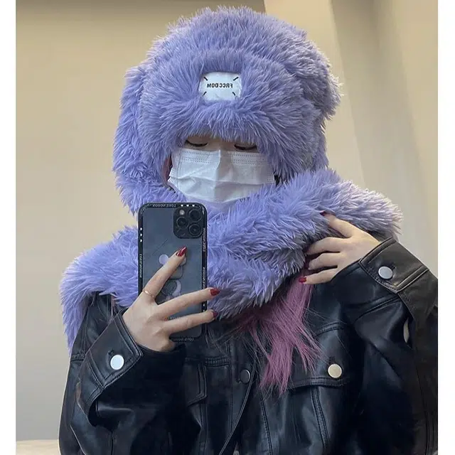 【暖冬必入~甜美小兔】 攸委 可爱长毛兔耳朵毛绒帽子女冬季加厚保暖护耳帽围巾一体两用 涤纶 时尚百搭防寒网红斗篷帽 男女同款情侣款