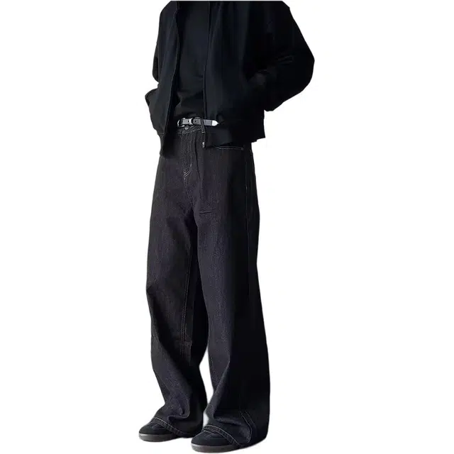 大格子与黑猫 美式高街高级感春秋季设计直筒宽松微喇阔腿长裤牛仔裤 男女同款