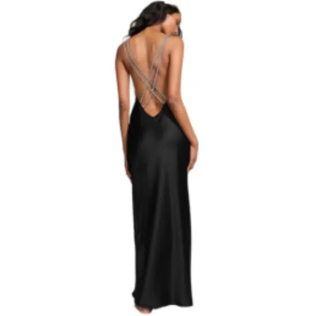 Victoria's Secret Twinkle Strap Satin Long Slip DressBLACK V