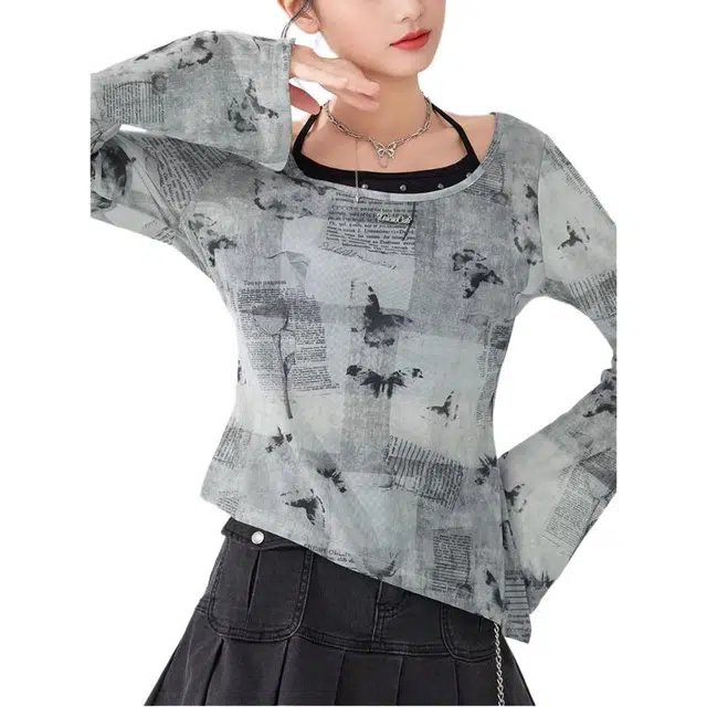 爱依服 美式街头通勤风简约舒适长袖截短上衣 女款