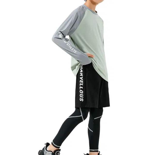 憨憨象 时尚舒适柔软亲肤拼接长袖上衣字母印花长裤休闲运动套装青少年