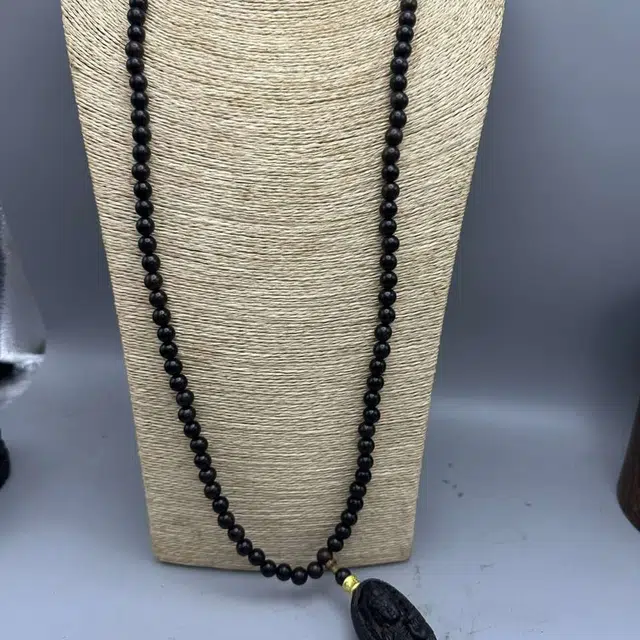 爵倾 沉贵宝月牙雕刻观音毛衣链 檀木 木作项链 男女同款情侣款