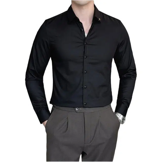 袋鼠 经典款商务休闲内搭长袖衬衣修身免烫易打理柔软舒适时尚高级西装打底衬衫 男女同款