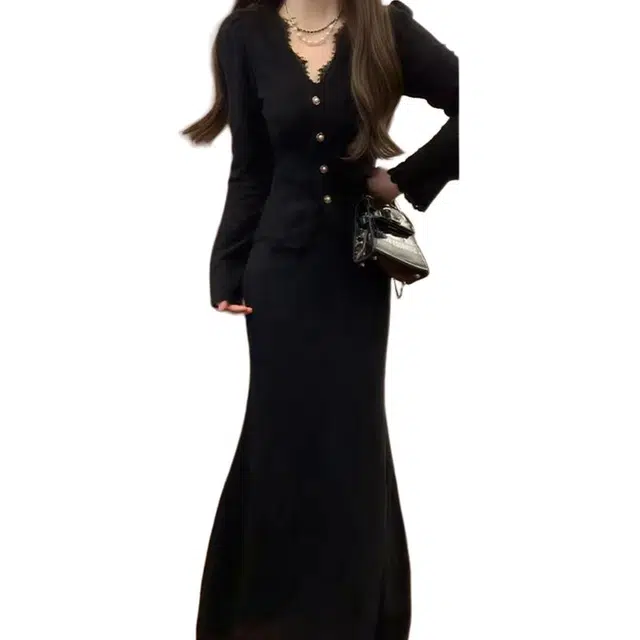 沐晓欣 简约百搭舒适长袖时尚通勤优雅裙装套装 女款