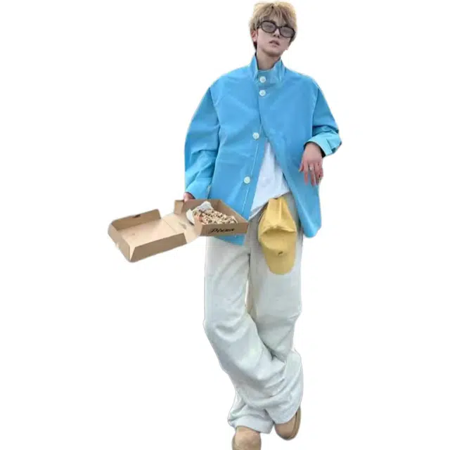 煦加 美式复古宽松防风立领夹克外套 男款 蓝色