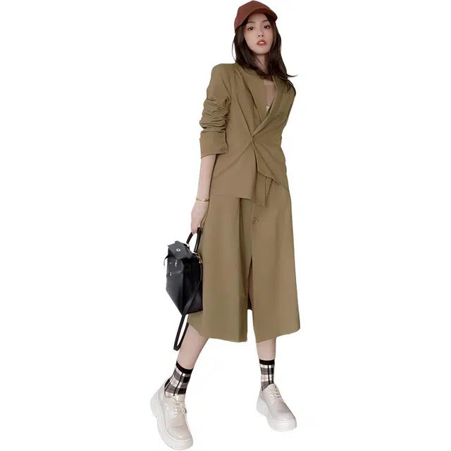 美洋  假两件绗棉西装长袖连衣裙 女款