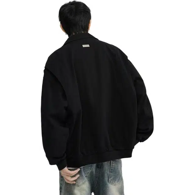 袋鼠 纯色美式复古拉链宽松基础款夹克外套 男女同款