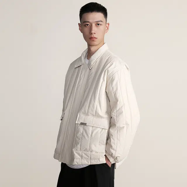 华人青年 纯色条纹双门襟翻领棉服 男女同款