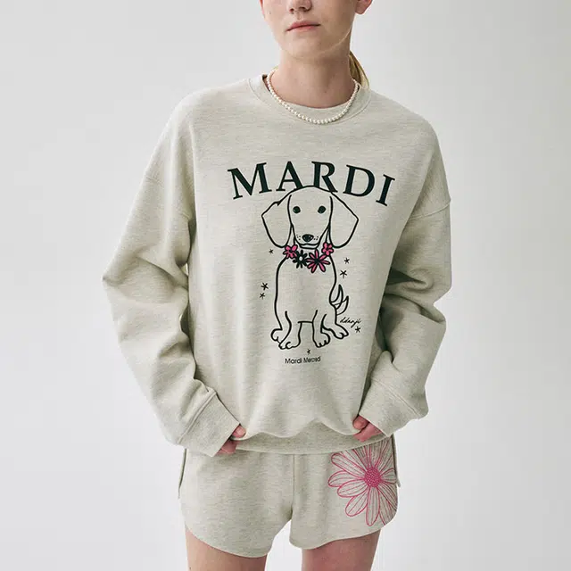 MARDI MERCREDI SS25 SWEATSHIRT SWING THE TAIL DDANJI FLOWER NECKLACE_OATMEAL PINK