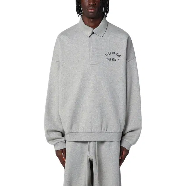 Fear of God Essentials Fall24 Fleece Polo Oatmeal Dark Heather