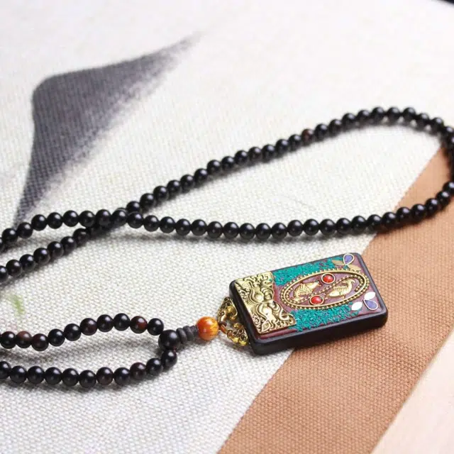 爵倾 民族风唐卡【年年有余】吊坠毛衣链#好运 黑檀 项链 男女同款情侣款