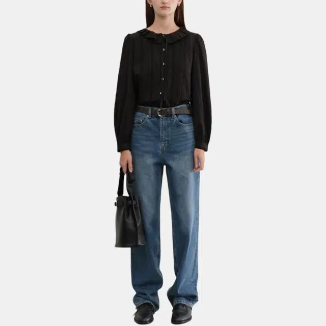 Dunst EXCLUSIVE VINTAGE RUFFLE BLOUSE BLACK