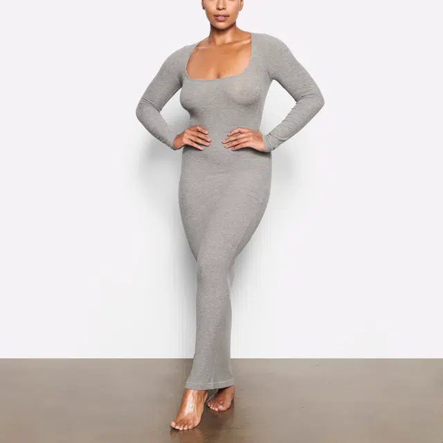SKIMS SOFT LOUNGE LONG SLEEVE DRESS U HEATHER GREY