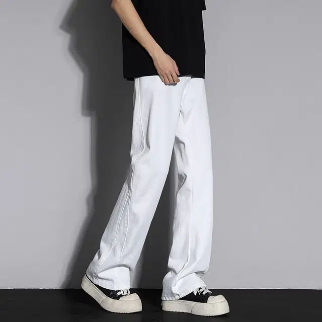 法文箱子 男士春秋简约宽松直筒微喇裤遮肉百搭休闲牛仔裤 男款