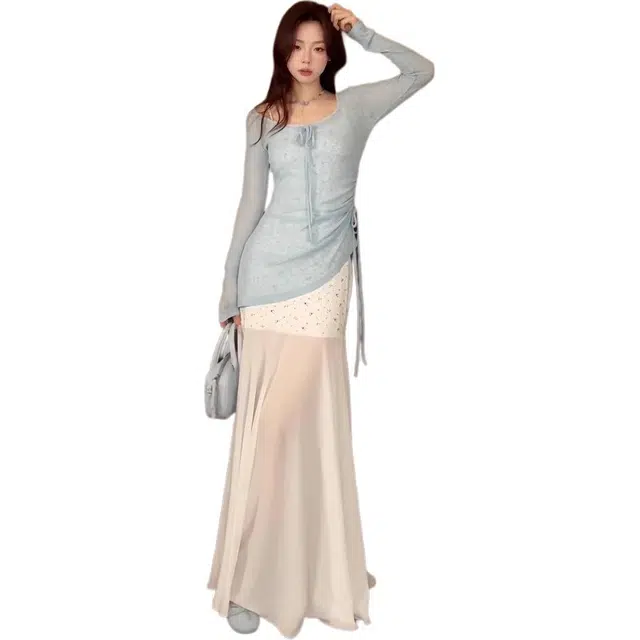 海獭 大码胖妹妹纯欲风蕾丝碎花收腰显瘦仙气连衣裙防晒罩衫裙装套装 女款