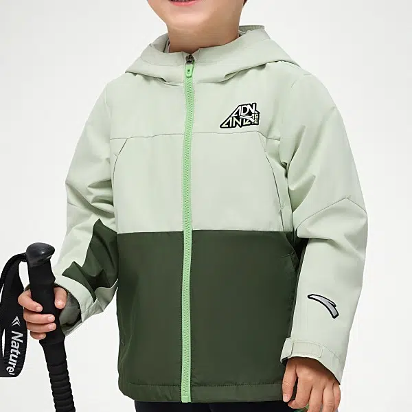 儿童款 安踏儿童 拼色字母拉链加绒户外防风夹克外套 仙芽绿